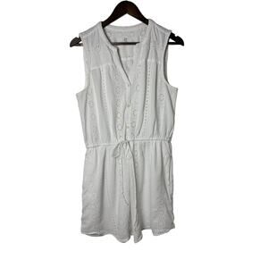 Gap Eyelet Preppy White Button Front Dress With Pockets Large